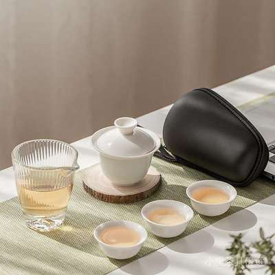 便攜式旅行茶具白瓷功夫茶具全套日式簡約戶外泡茶壺蓋碗茶杯訂製單個茶具 快客杯 旅行茶具組 功夫茶具套裝簡