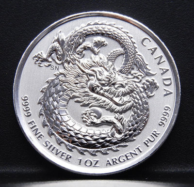 I054-2【周日結標】2020年 加拿大 高浮雕幸運龍1盎司紀念銀幣=1枚