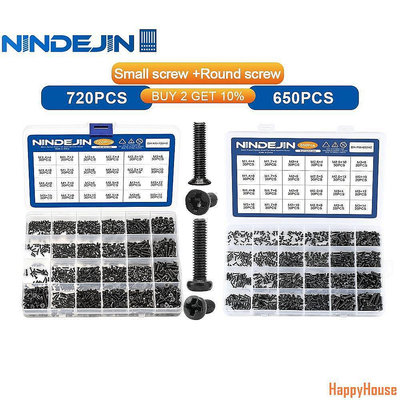 【現貨】Nindejin 720pcs 和 650pcs平頭盤頭迷你機械螺絲套裝黑色碳鋼螺絲