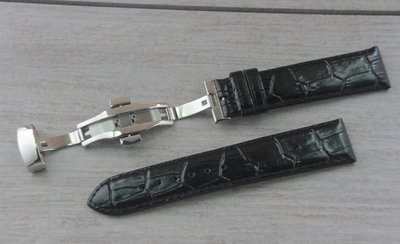 黑色18mm 20mm 22mm可替代浪琴seiko tissot原廠錶帶,抗過敏真皮壓鱷魚皮紋路雙按式不鏽鋼蝴蝶彈扣