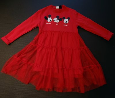 二手轉售 - 西班牙ZARA(zara kids)x Disney迪士尼米奇聯名T恤蕾絲裙拼接設計連身長袖女童裝洋裝