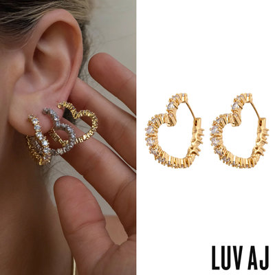 LUV AJ 好萊塢潮牌 鑲鑽金色愛心耳環 DIAMOND HEART BIJOUX HOOPS