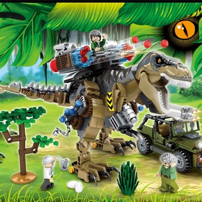 森寶205038恐龍世界積木恐龍來襲機械霸王龍追逐戰兒童拼裝小顆粒