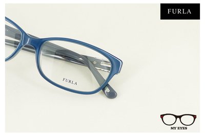 【My Eyes 瞳言瞳語】Furla 義大利品牌 沁藍色方形膠框光學眼鏡 小奢華氣質 細緻鎖鏈造型 (VU4790)