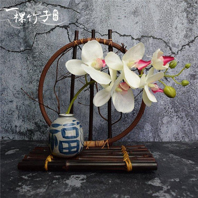 中式禪意玄關茶室屏風擺件博古架客廳創意竹編花器復古茶幾裝飾品~
