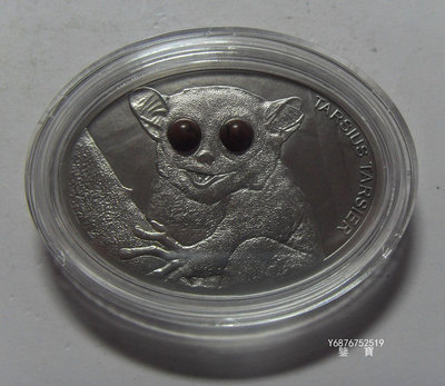 【鑒 寶】（外國錢幣） 斐濟2013年 10元 亞洲光譜眼鏡猴紀念  橢圓形 大銀幣，原盒證書 BTG1596