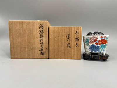 【二手】日本回流 年鍋島香爐 純銀蓋 色繪牡丹 雙木箱40567【銅都古董】古玩 收藏 古董