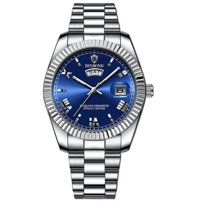 手錶賓邦手表男士非機械表防水日志型時尚男表藍色情侶商務腕表