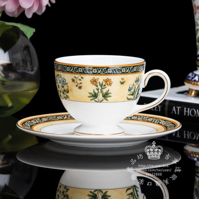 【吉事達】盒裝英國製瑋緻活Wedgwood 印度之花 india 骨瓷陶瓷咖啡杯碟組