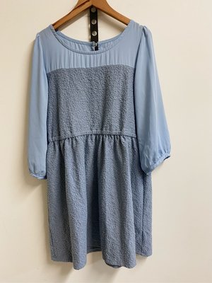日本品牌nice claup 藍色雪紡紗袖拼接裝洋裝連身裙