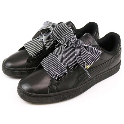 【AYW】PUMA WMNS BASKET HEART 經典復古 黑色 皮革 亮面 緞帶 蝴蝶結 蕾哈娜 休閒鞋 運動鞋