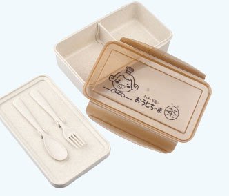 全新 茶茶小王子 小麥纖維環保餐盒 雙層便當盒 附叉匙 可微波 家樂福卡友禮
