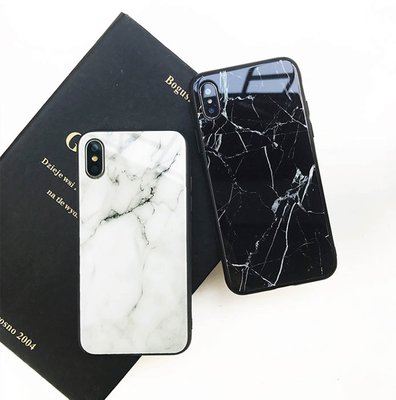 蘋果同款玻璃殼 IPhone XR Xs Max X 8 7 6S plus IXS 黑白 大理石紋 手機殼 殼 保護殼