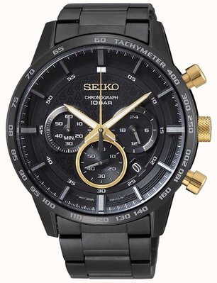【金台鐘錶】SEIKO 精工 防水100米 不鏽鋼 三眼計時男錶 (全IP黑電鍍) (50周年紀念款) SSB363P1
