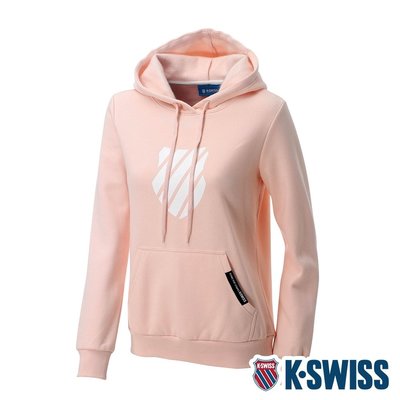 轉售。K-SWISS【全新專櫃商品】粉紅色 時尚潮流款Shield Logo Hoodie刷毛連帽長袖上衣 女L號