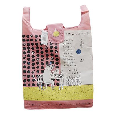 【Noafamily日本諾亞家族】鋼琴貓折疊式購物袋（粉紅色）