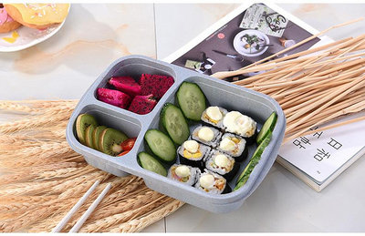 分格便當盒小麥秸稈飯盒日式三格長方形速食盒塑膠宿舍上班族便攜分格飯盒三格保鮮盒