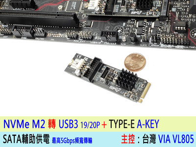 【附發票】主機板 NVMe M2 M-KEY 轉 Type-E A-KEY + USB3 轉機殼前置Type-C 一年保