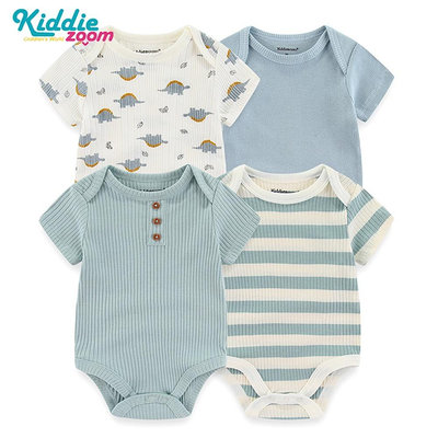 Kiddiezoom 4件組合 可愛卡通短袖寶寶哈衣 男寶寶女寶寶包屁衣 0-12個月嬰兒衣服