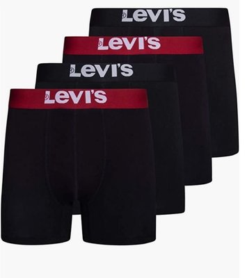 【盒裝四件禮盒組S-2XL大碼內褲】美國LEVIS Boxer Briefs 黑色四角褲/男內褲/彈性貼身/搶眼Logo