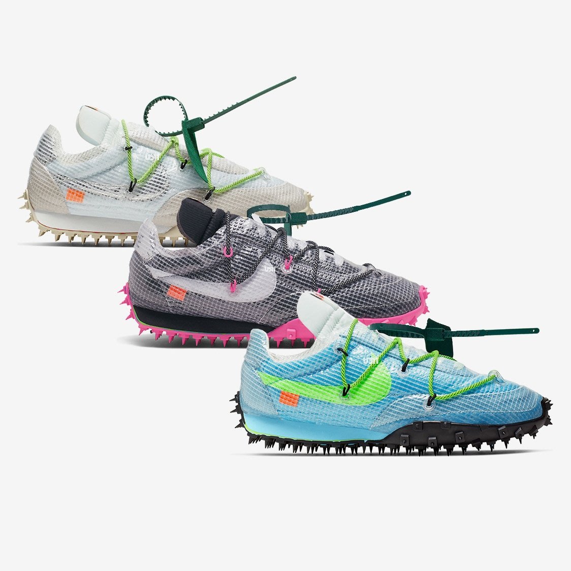 R'代購Nike Waffle Racer Off-White OW Fuchsia 白黑粉紅綠CD8180