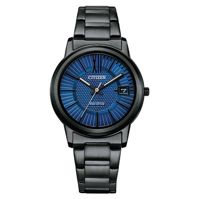 【台南 時代鐘錶 CITIZEN】星辰 FE6017-85L 羅馬字 鋼錶帶 日期顯示 光動能女錶 藍/黑 33.3mm