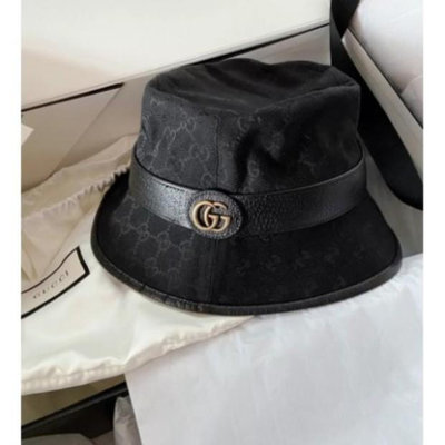 二手現貨 Gucci 帽子 新款 雙G 金扣滿logo印花 帆布 軟呢帽 漁夫帽 576587