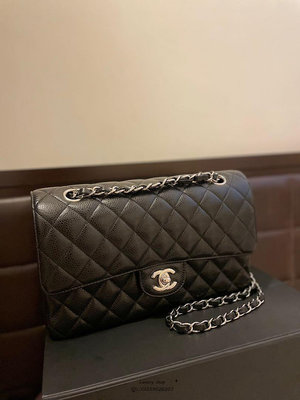 LUX精品Chanel classic flap coco 25 中號 黑色 荔枝皮 牛皮 銀釦 銀鏈 A01112 真品 現貨