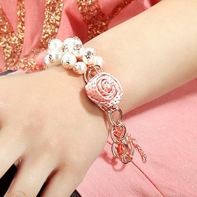 ╭✿蕾兒0509✿╮IC006-韓國時尚 含苞玫瑰珍珠花朵流蘇手鍊手環手鐲