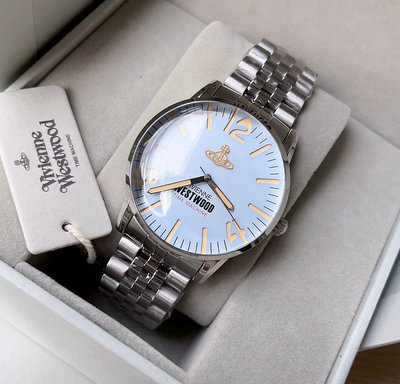 VIVIENNE WESTWOOD Cadogan 淺藍色錶盤 銀色不鏽鋼錶帶 石英 男士手錶 VV276LBLSL