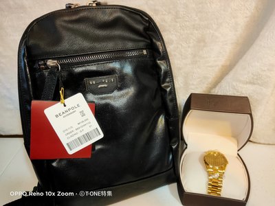 T-ONE特集 📢仟柏錶 18K黃金包層蠔式框36mm男錶(原價12000)+韓國大品牌BEANPOLE側背包 正版(