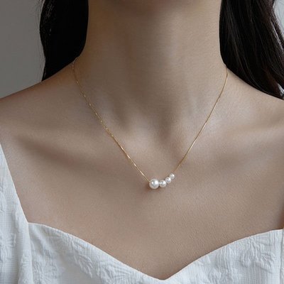 【淡水珍珠】純銀項鏈女士高級設計感小眾輕奢簡約純銀鎖骨鏈頸鏈-特價