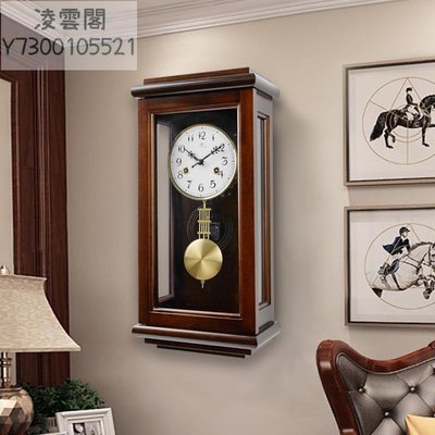 實木機械掛鐘客廳家用長方形鐘表歐式復古上鏈時鐘老式報時機械鐘