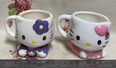 龍廬-自藏出清~日本北海道銀之鐘 OTARU hello kitty粉紅色&amp;紫色和服造型咖啡杯限定款/小樽運河茶杯