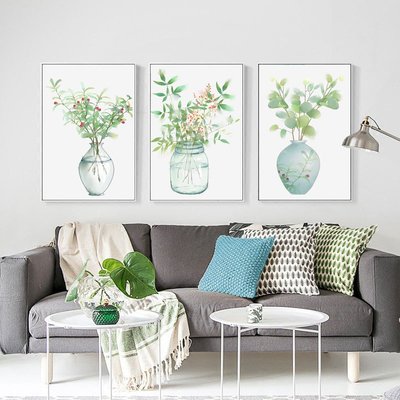 裝飾畫北歐簡約現代小清新水彩植物花瓶裝飾畫客廳沙發背景墻壁畫掛畫