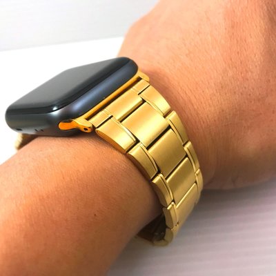 Apple Watch 專用錶帶 不鏽鋼 包片 金色 真空電鍍 雙按式釦板 42mm 44mm