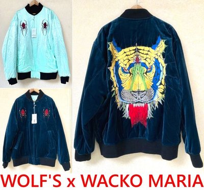 BLACK全新WOLF'S HEAD x WACKO MARIA老虎頭WM天鵝絨RAYON人造絲雙面穿橫須賀夾克棒球外套