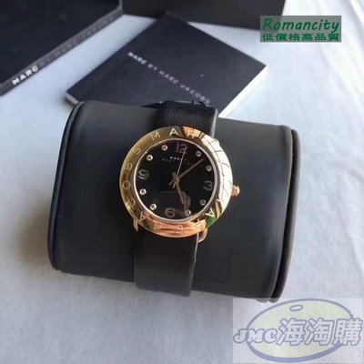 {JMC海淘購商城}Marc Jacobs《MBMJ 美國時尚 潮流風格》36mm金色黑面皮帶腕錶 MBM1154 手錶