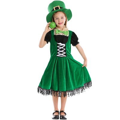 愛爾蘭妖精小矮人西歐民族聖帕里克節cos兒童連身裙萬聖節衣服裝