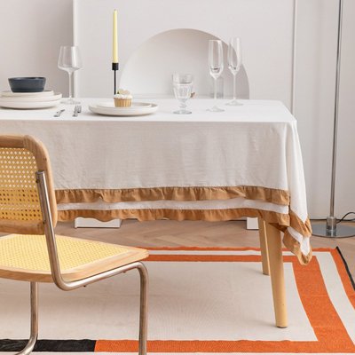 桌巾新品羅南桌布雙層木耳邊撞色法式風格西餐廳餐桌臺布簡約茶幾蓋巾