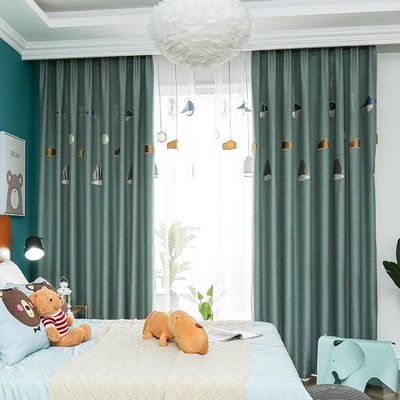 特賣-北歐墨綠色窗簾美式復古棉麻客廳輕奢風格后現代遮光家用臥室單層