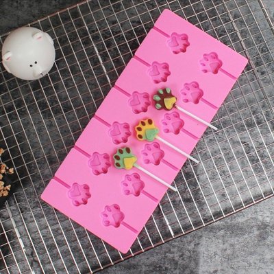 ▪12連▪創意貓掌棒棒糖模/貓爪造型巧克力果凍軟糖矽膠模具/星空棒棒糖水晶糖模具
