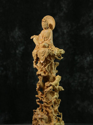 精品黃楊木雕擺件實木佛像菩薩木質雕刻工藝品手工自在觀音像
