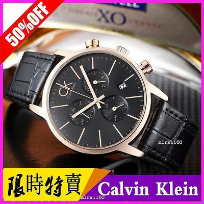 直購#美國全新Calvin Klein 全新 男士CK商務休閒三眼計時日曆石英腕錶 CK手錶 男錶