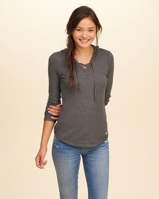 【Hollister Co】Must-Have Lace-Up Waffle Hoodie連帽帽T--現貨XS