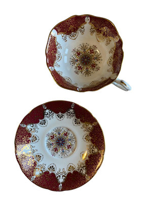 英國paragon帕拉貢中古方口紅色萬花筒骨瓷杯盤
