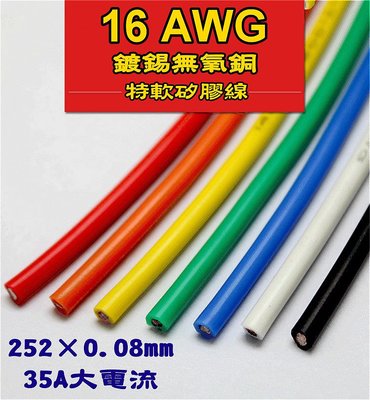 【特軟矽膠線】16AWG特軟耐高低溫35A大電流矽膠線 252/0.08ST鍍錫無氧銅芯 紅黑/1米
