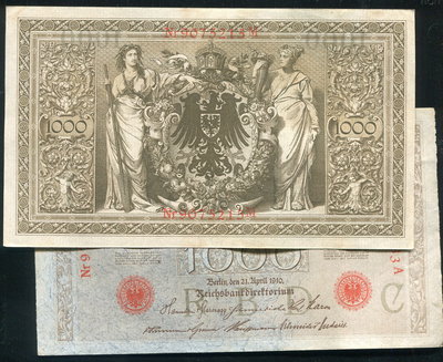 【紙幣】GERMANY(德國), P44b , 1000-MARK , 1910 ,品相9新AU #205461