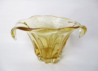 老玻璃花瓶玻璃花器手工玻璃藝術品吹玻璃淡橘色置物盒【心生活美學】