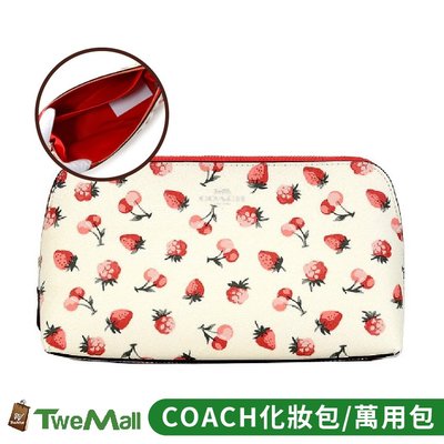 COACH 化妝包 草莓防刮皮革萬用包(白) 手拿包